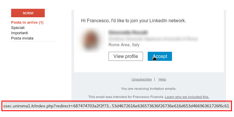 Mail di Phishing Linkedin